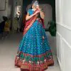 Glamorous Sky Blue Color Tussar Silk Drawstring & Printed With Foil Print & Heavy Tassels Lehenga Choli