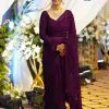 Glamorous Wine Color Mono Net Sequins Embroidery work Saree