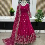 Graceful Rani Pink Color Georgette Embroidery Sequence Work Gown
