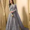 Drashti Dhami Grey Embroidered Georgette Net Anarkali Suit
