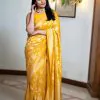 Mesmerizing Yellow Color Soft Lichi Silk Ordinary Design Saree
