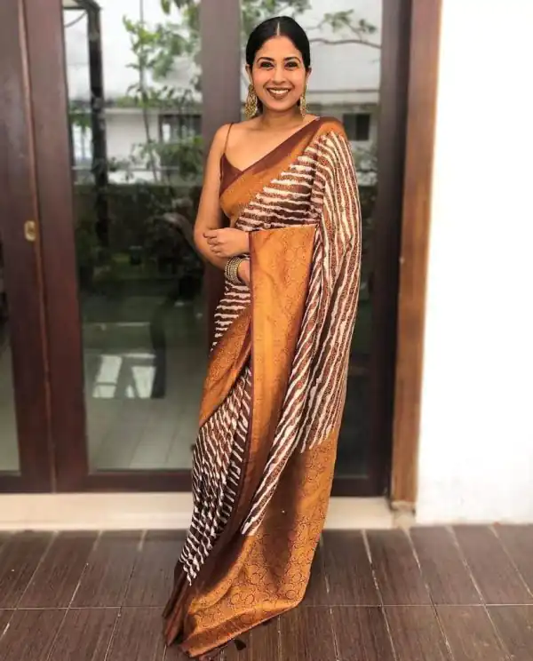 Modern Dark Brown Color Lichi Silk Jacquard Work Fancy Saree