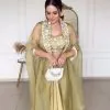 Designer Olive Green Color Sequence Work Dhoti Style Saree
