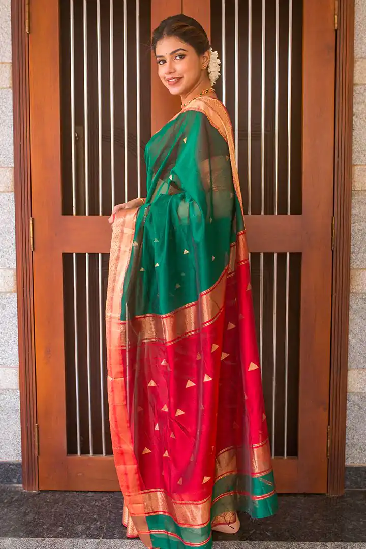 Nice-Looking Green Color Soft Banarasi Lichi Silk Saree - Image 5