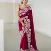 Nice Red Color Heavy Rangoli With Multi Embroidery Saree