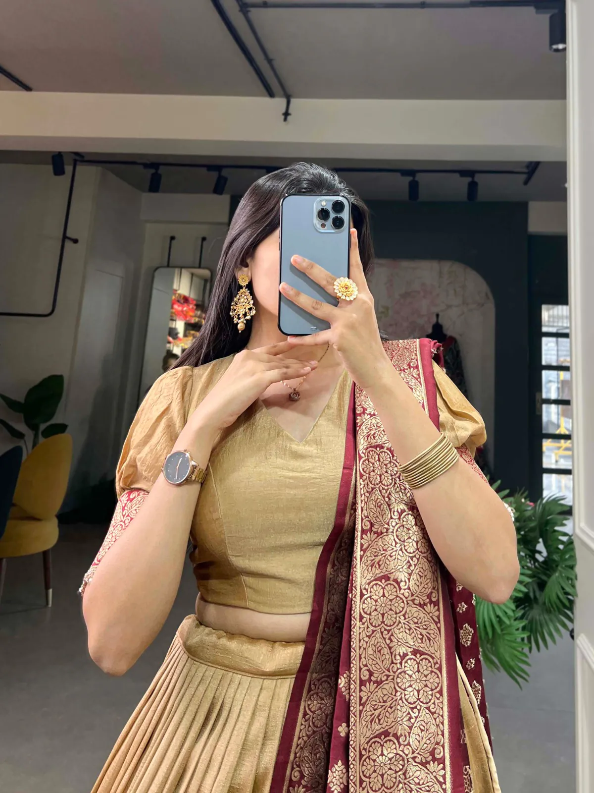 Peaceful Chickoo Color Vichitra Silk Jacquard Lace Lehenga Choli - Image 3