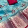 Perfect Blue Color Nylon Organza Jacquard Embroidered Saree