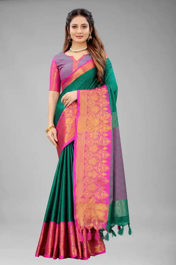 Resplendent Green Color Pure Mercerized Cotton Silk Saree