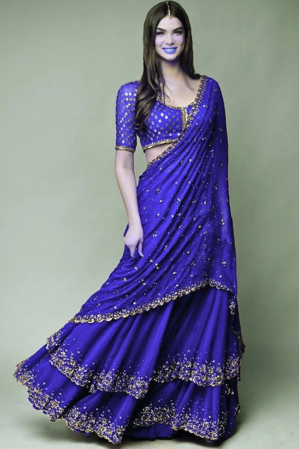 Resplendent Royal Blue Color Trendy Sequence Work Ruffle Lehenga Choli - Image 3