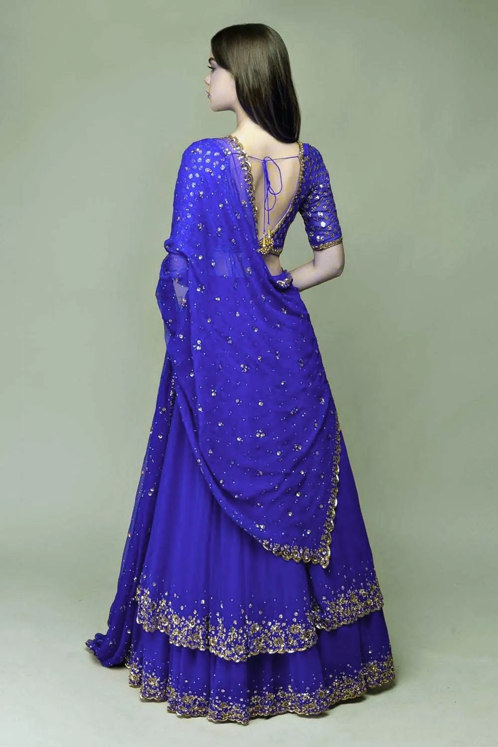 Resplendent Royal Blue Color Trendy Sequence Work Ruffle Lehenga Choli - Image 2