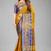 Resplendent Yellow Color Pure Mercerized Cotton Silk Saree