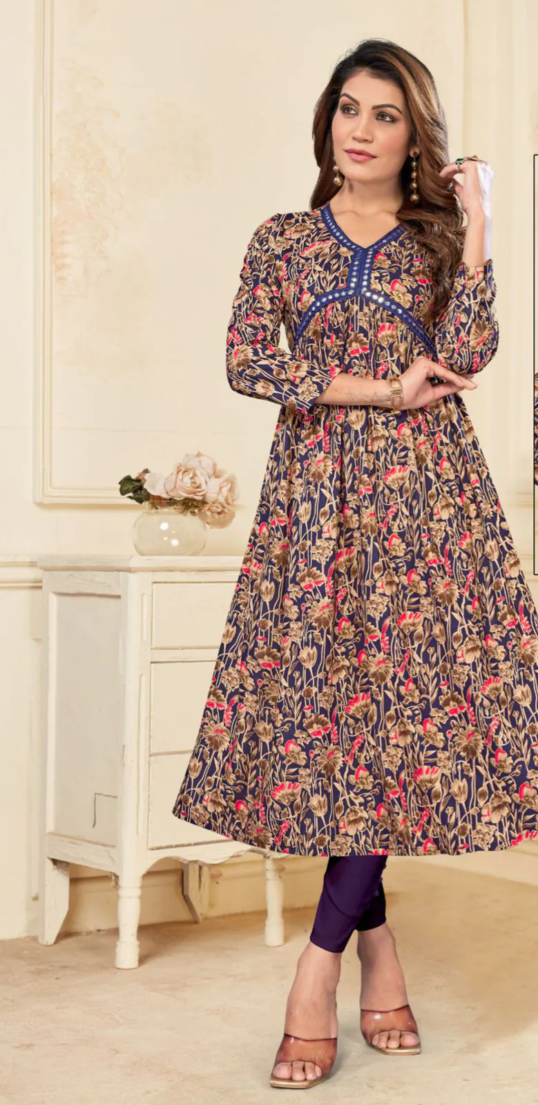 Special Look Blue Color Heavy Rayon Print with Foil Work  Kurti