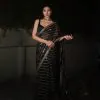 Superb Black Color Georgette With Heavy Sequins Embroidery Work Saree
