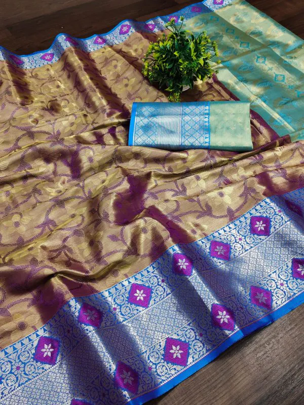 Superb Grey Color Soft & Pure Organic Silk Gold Zari Saree