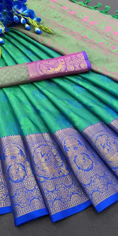 Traditional Peacock Green Color Soft Kanjivaram Jacquard Saree