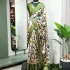 Wanted Green Color Dola Silk Printed With Zari Border Partywear Designer Style Saree