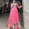Marvelous Pink Color Tussah Silk Floral Printed Gown