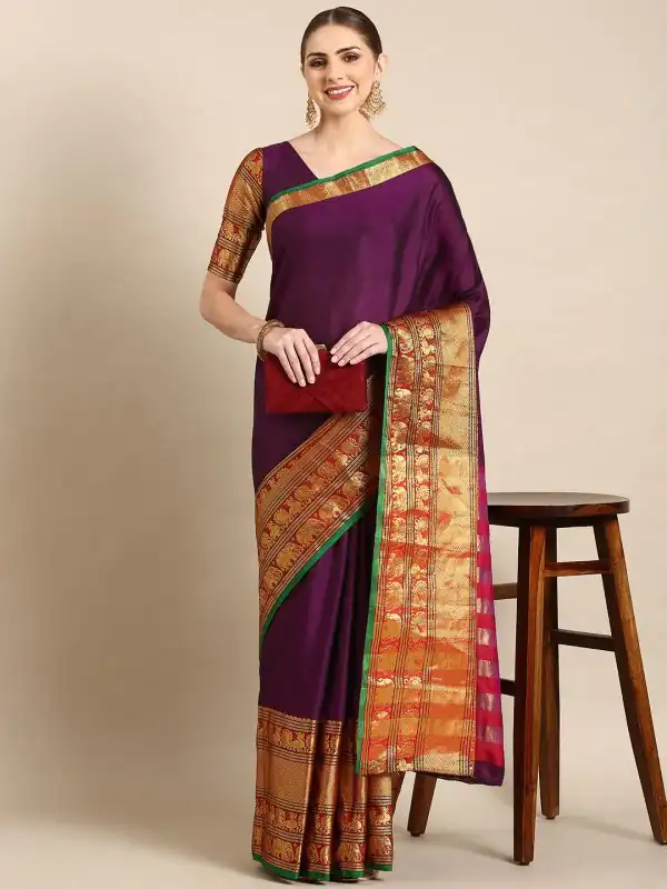 Brilliant Purple Color Narayan Pet Zari Weaving Work Saree