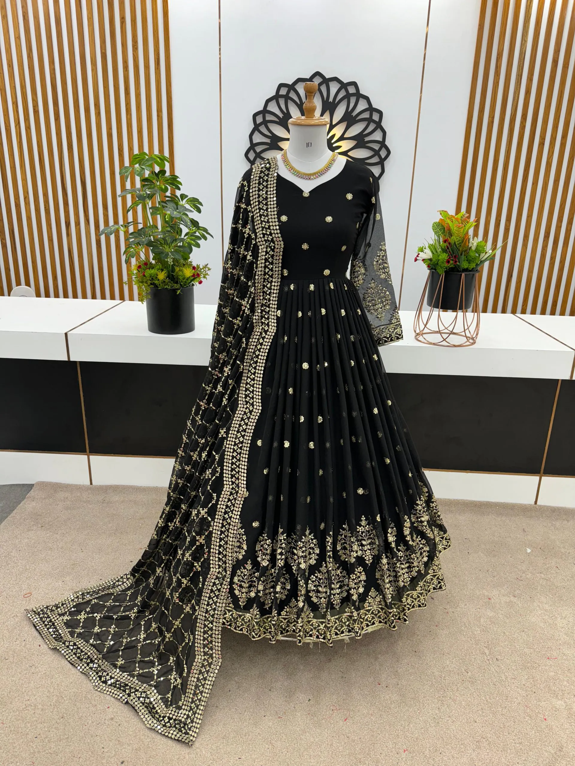 Graceful Black Color Georgette Embroidery Sequence Work Gown