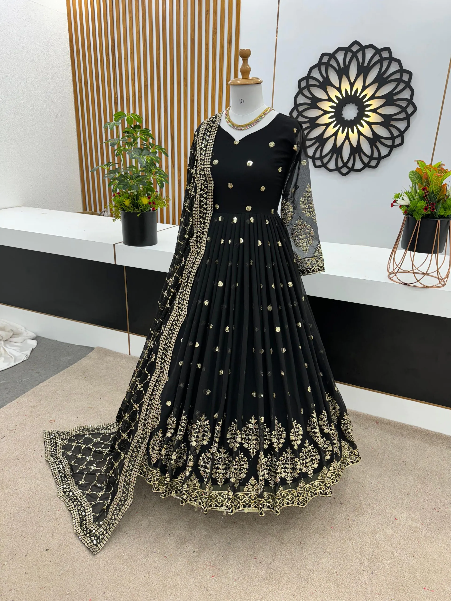 Graceful Black Color Georgette Embroidery Sequence Work Gown - Image 4