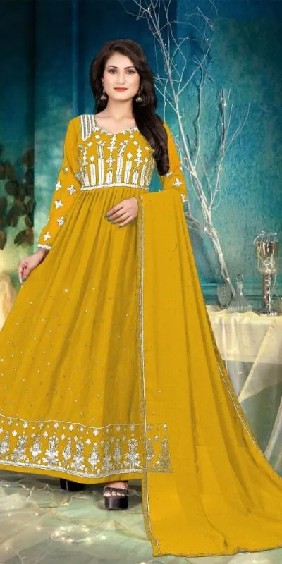 Wonderful Yellow Color Georgette with Foil Embroidery Stone Work Anarkali Suit