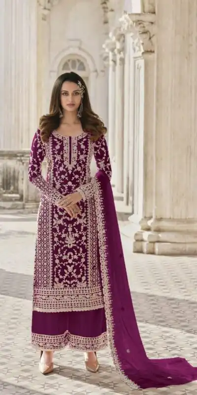 S 3304 Purple Top : Butterfly Net Work : Embroidery Work Wedding, Festive, Events Embroidered Sharara @2299 | Salwar suit, Casual Suits, Creative suits, Designer Suits, Palazzo Suits, Party Wear Suits, Straight Suits