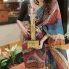 Beautiful Multi Color Digital Print Work Crush Pleated Saree