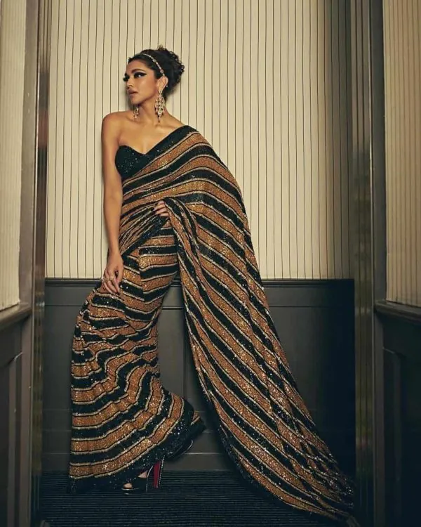 Deepika Padukone In Sabyasachi Gold & Black Color Saree