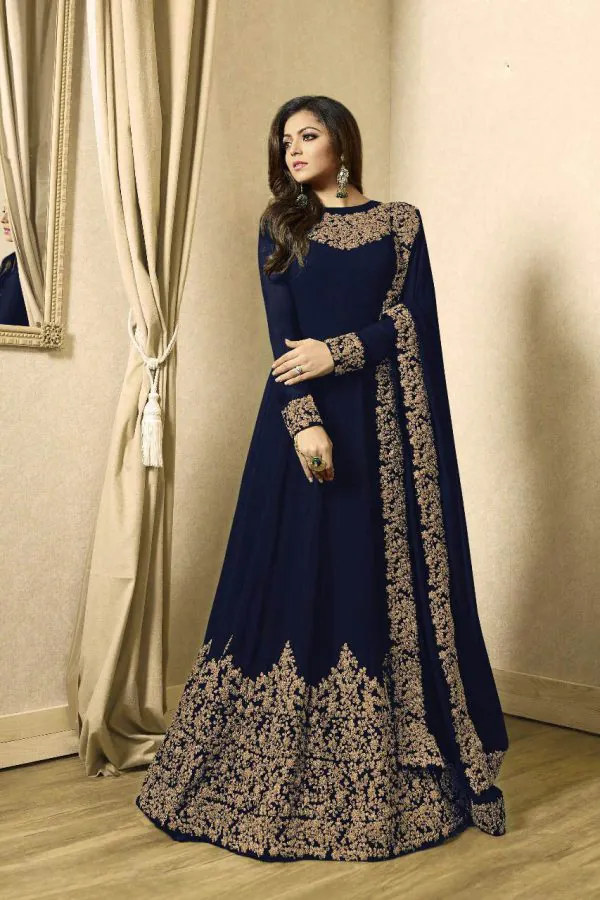 Floor Length Anarkali For Women's In Blue Color With Heavy Georgette