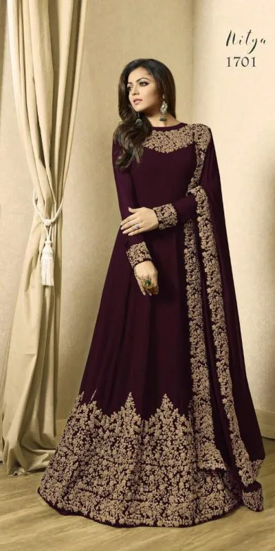 Floor Length Anarkali For Women's In Brown Color With Heavy Georgette