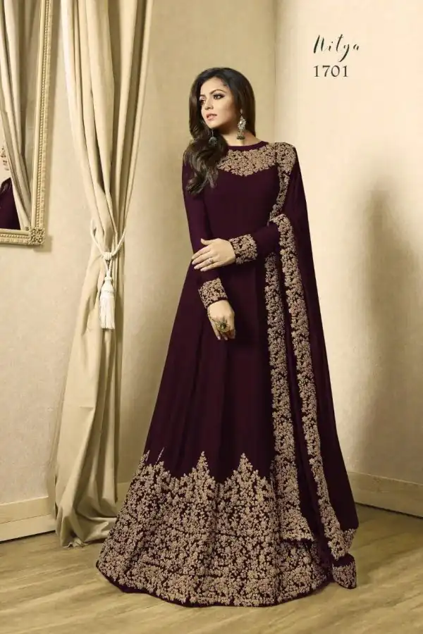 Floor Length Anarkali For Women's In Brown Color With Heavy Georgette