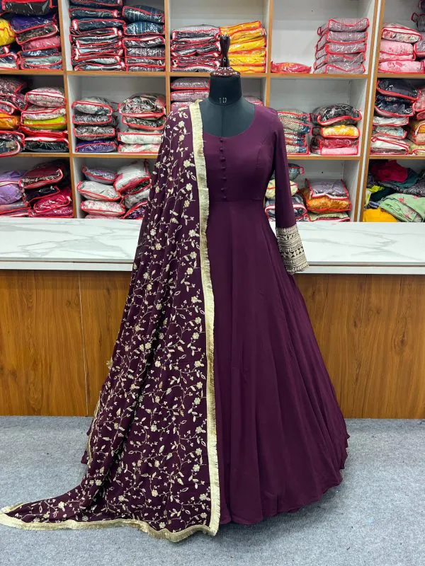 fashionable Wine Color Pure Soft Faux Georgette Anarkali Suit