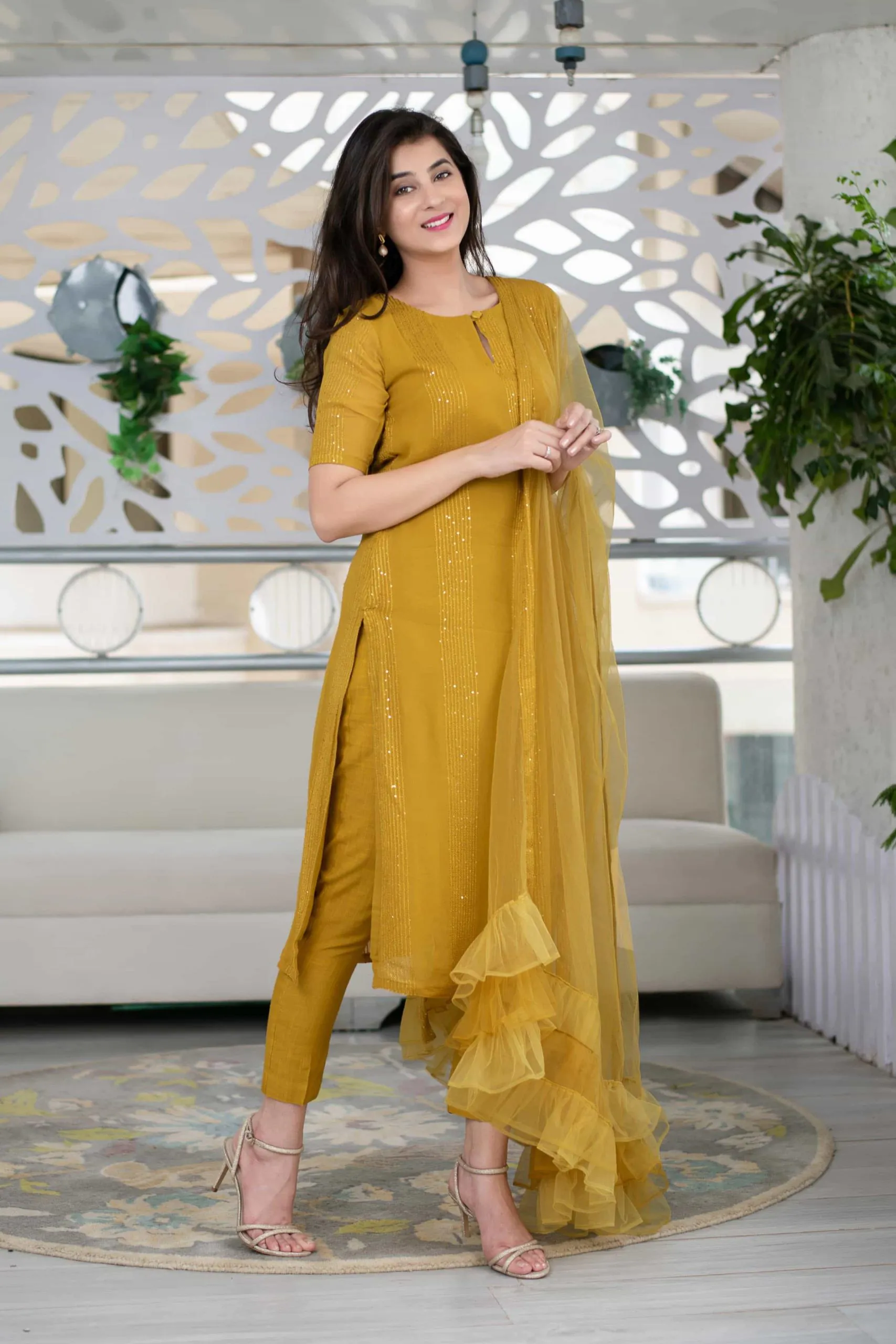 Glorious Yellow Color Heavy Rayon Sequence Work Designer Salwar Suit - Image 3