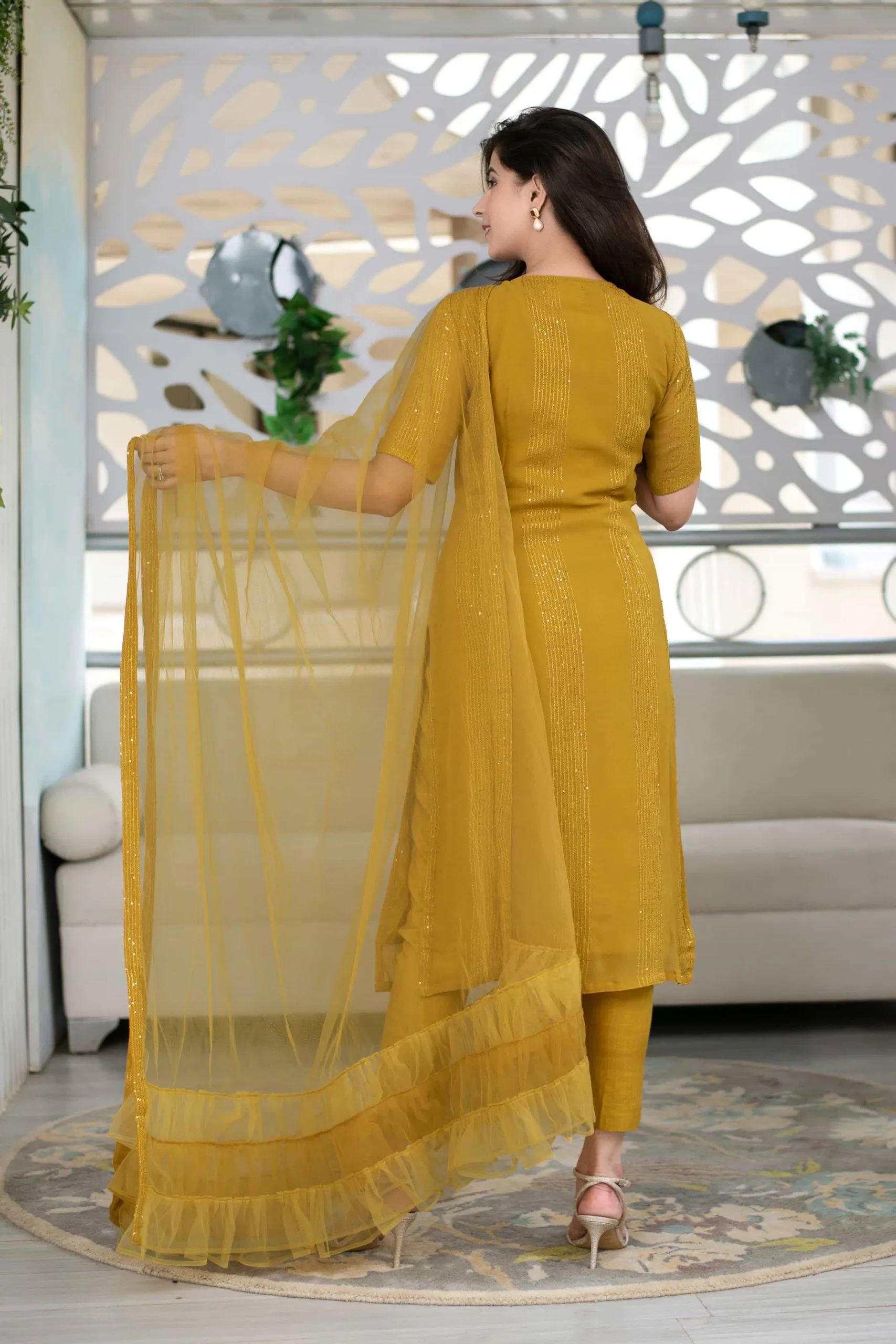 Glorious Yellow Color Heavy Rayon Sequence Work Designer Salwar Suit - Image 4
