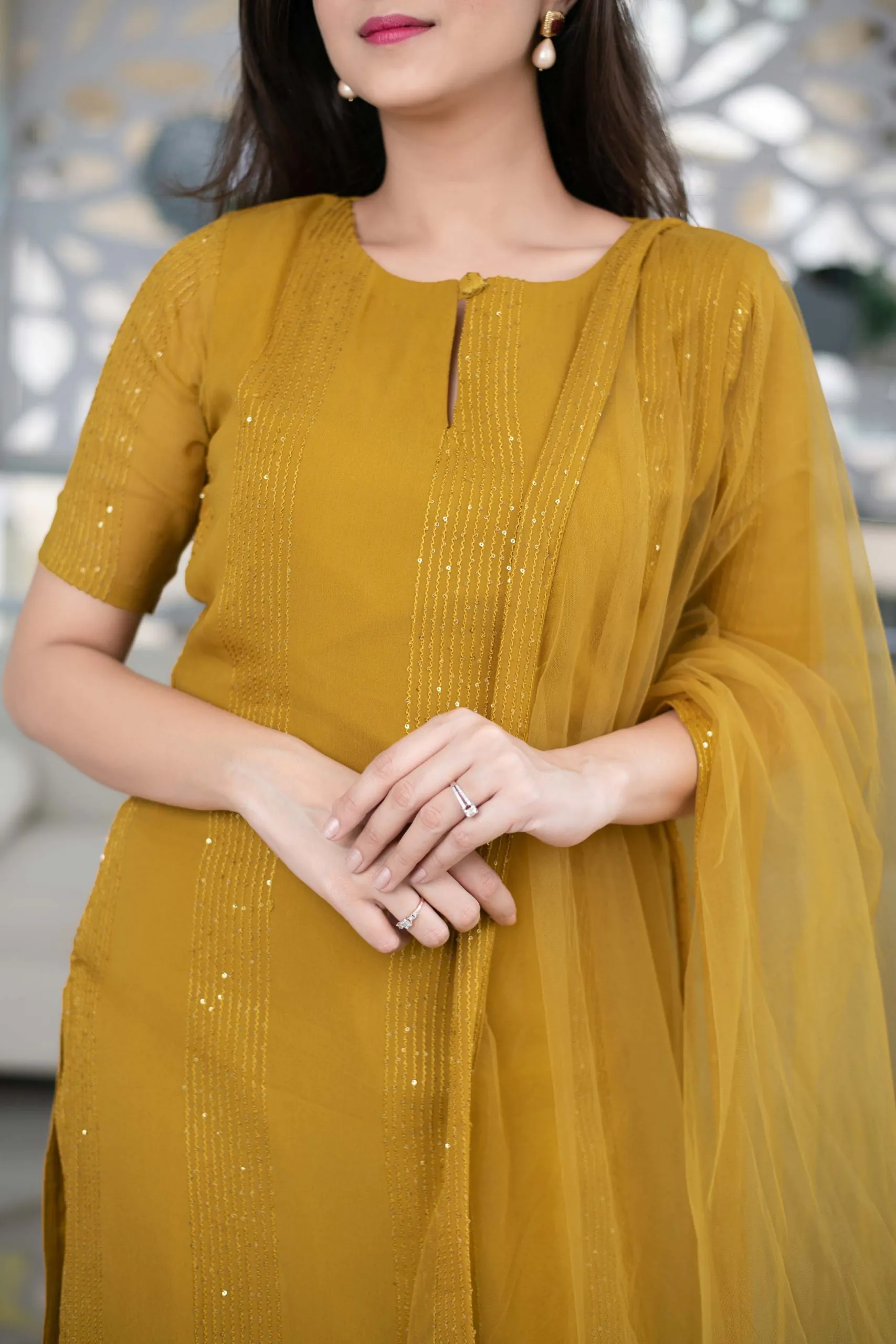 Glorious Yellow Color Heavy Rayon Sequence Work Designer Salwar Suit - Image 5
