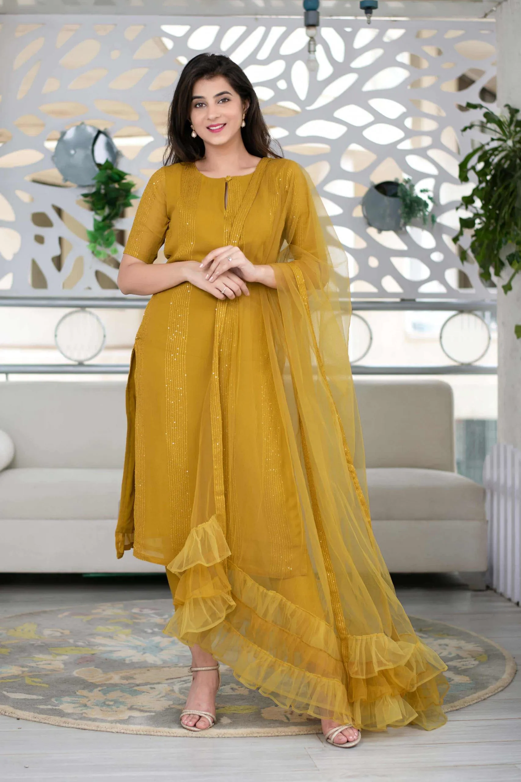 Glorious Yellow Color Heavy Rayon Sequence Work Designer Salwar Suit - Image 2