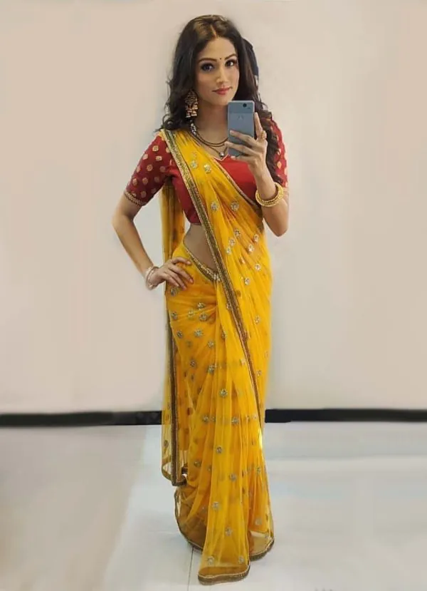 Latest Yellow Color Original Organza With Sequence Work Trendy Saree