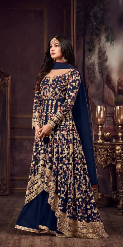 Maisha Women's Wear Blue Color Heavy Net Embroidered Stone Work Sharara Suit