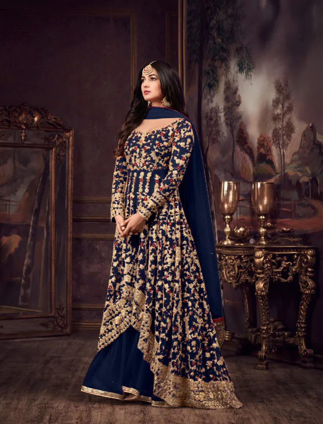 Maisha Women's Wear Blue Color Heavy Net Embroidered Stone Work Sharara Suit