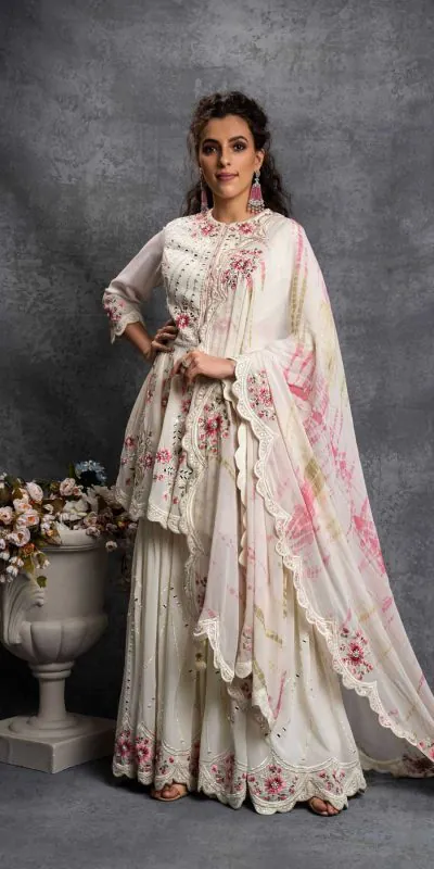Majestic Trendy White Color Party Wear Sharara Suit
