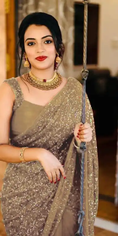 KT 152 Grey Saree Fabrics : Georgette Saree Work : Heavy Sequence Blouse Fabrics : Georgette With Silk Inner Work : Sequence Work Sleeves  | Sarees, Bollywood Sarees, Designer Sarees, Embroidered Sarees, Party Wear Sarees