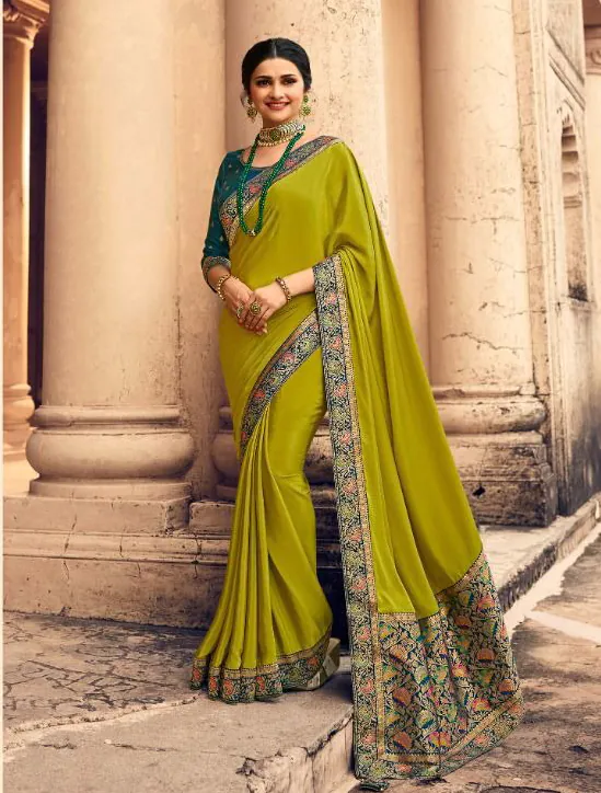Exemplary Pista Green Color Sana Silk With Jacquard Lace Saree