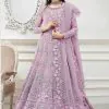 Pleasing Pink Color Butterfly Net With Multi Work Anarkali