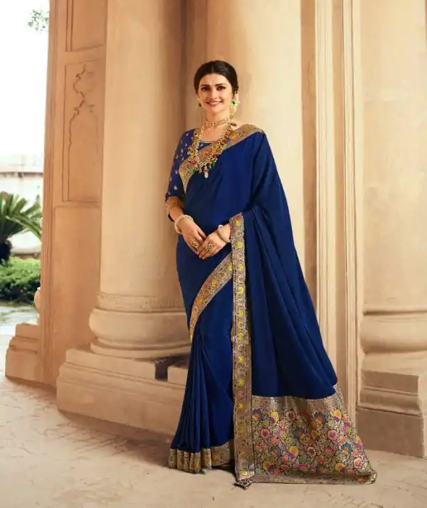 Exemplary Royal Blue Color Sana Silk With Jacquard Lace Saree