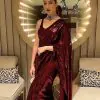 Stunning Red Color Fancy Sequence Work Party Wear Sarees