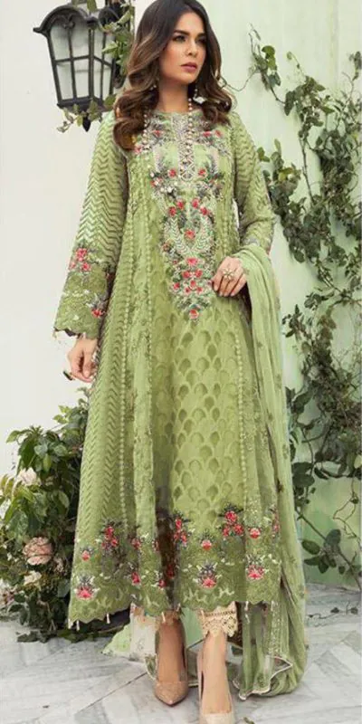 Women s Wear Stylish Olive Green Color Heavy Fox Georgette Casual Wear Salwar Suit