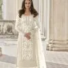 Adorable White Color Butterfly Net And Embroidery Work Sharara