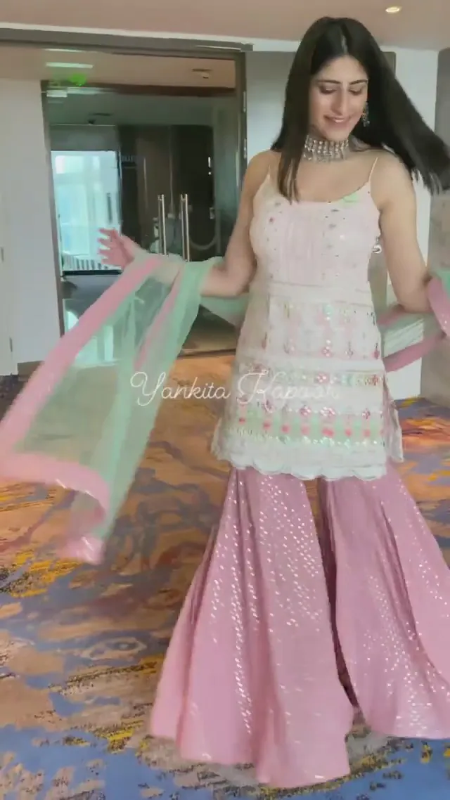 Yankita Kapoor White Pink Color Mirror Embellished Party Wear Sharara Suit - Image 3