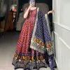 Aesthetic Wine Color Tussar Silk Patola With Foil Print Gown