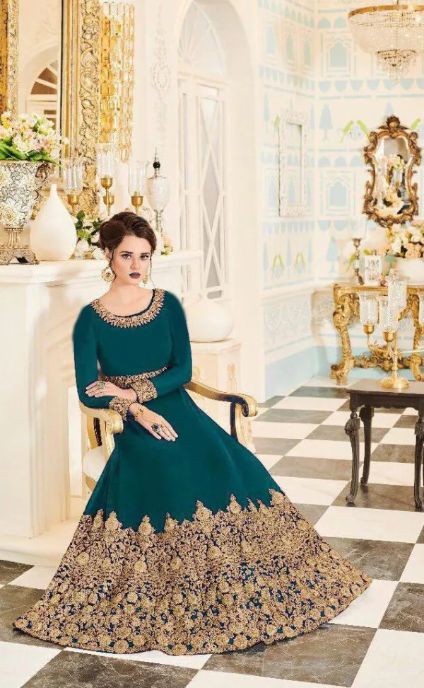 Aglow Peacock Green Georgette Coding Embroidery Anarkali Suit